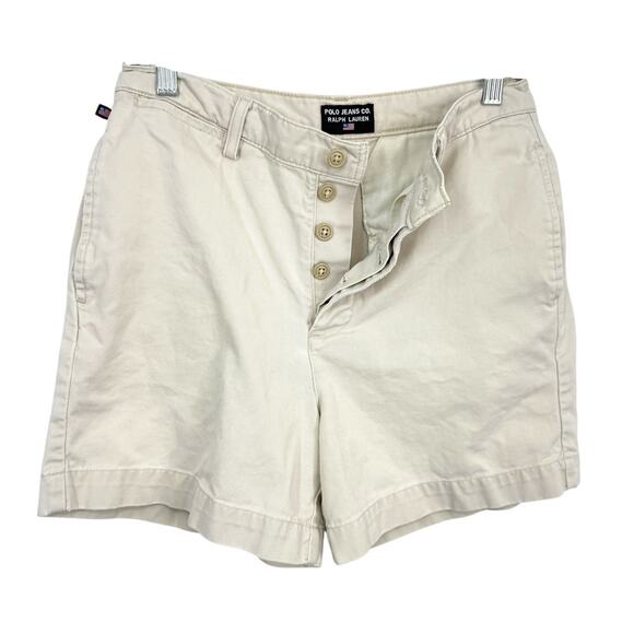 VINTAGE Polo Jeans Co Ralph Lauren Shorts Button Fly Wom size 8 Beige 5" Inseam - Picture 5 of 6